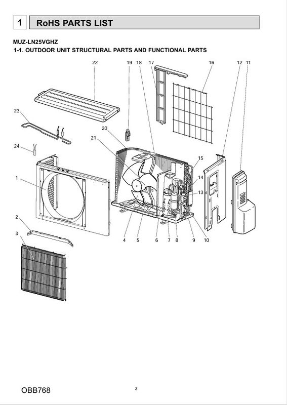 Splittegning Mitsubishi Kaiteki LN25-35