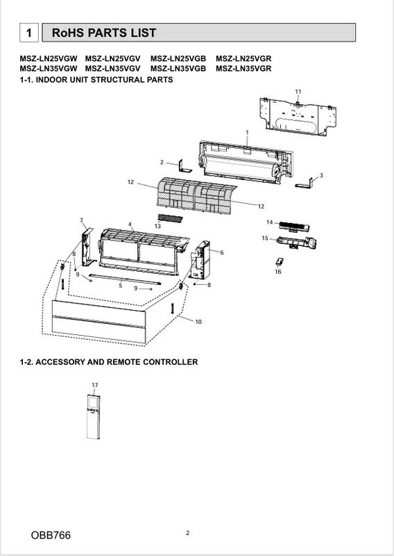 Splittegning Mitsubishi Kaiteki LN25-35